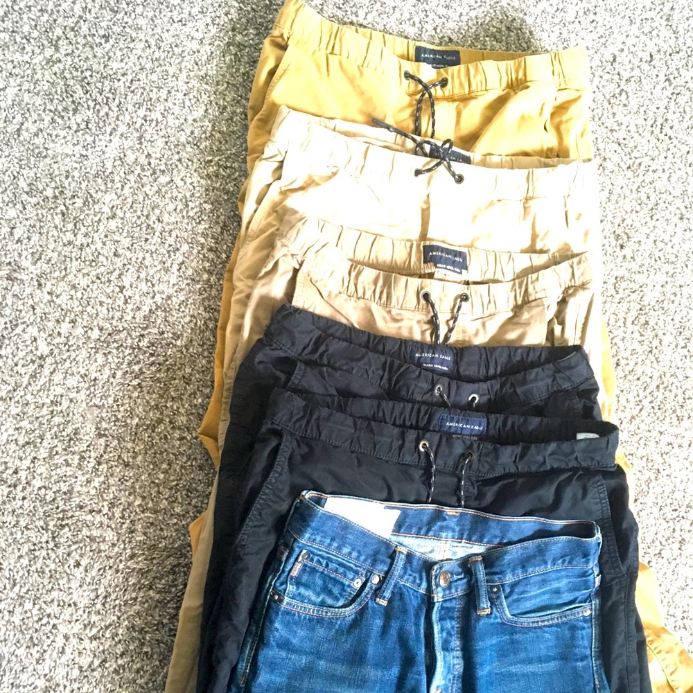 American Eagle Next Level Flex Khaki and Black Joggers M; A&F JEANS 30x30 LOT